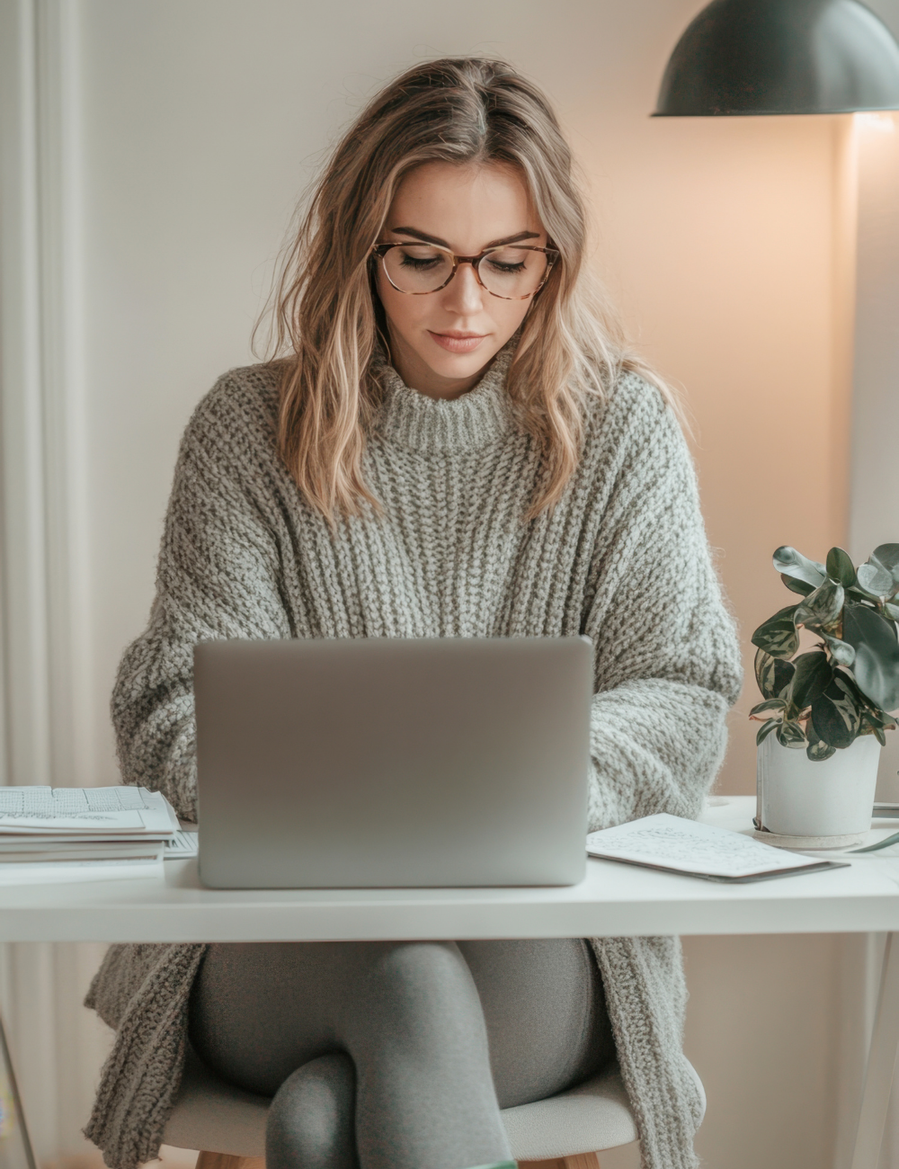 Woman working on laptop | Self-improvement eBook reading | Bouja Store